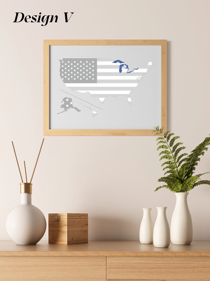 USA Landkarte mit Flagge in Grau