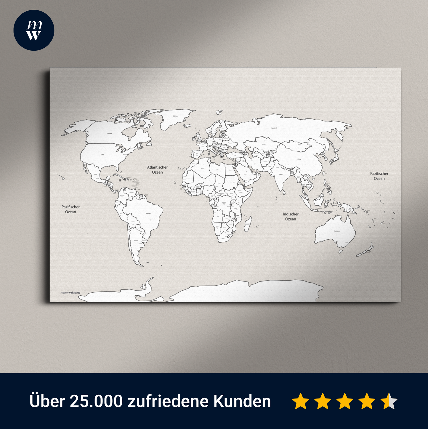 Weltkarte mit Ländernamen & Hauptstädten