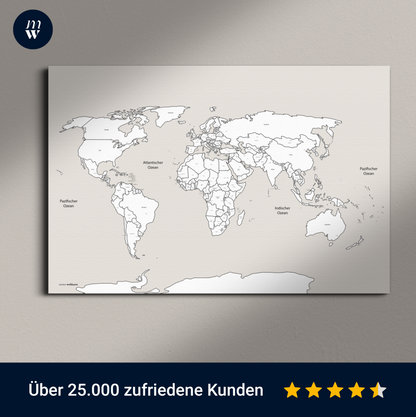 Weltkarte mit Ländernamen & Hauptstädten