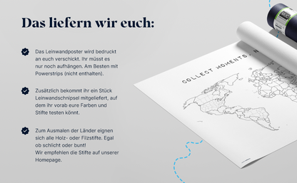 Weltkarte zum ausmalen als Leinwandposter